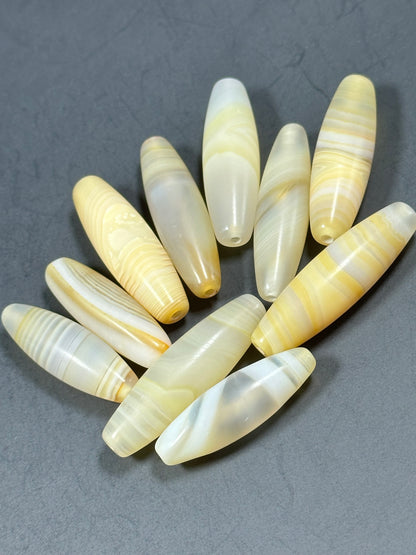 NATURAL Botswana Agate Gemstone Bead 38x12mm to 45x13mm Tube Shape Beads, Beautiful White Yellow Color Botswana Agate Gemstone LOOSE Beads