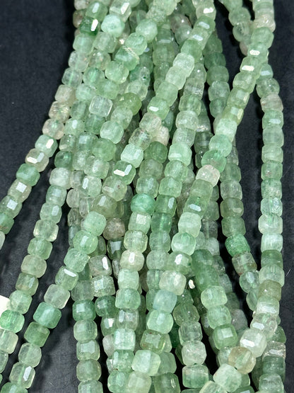 NATURAL Green Strawberry Quartz Gemstone Bead Faceted 6mm Cube Shape Bead, Beautiful Green Color Strawberry Quartz Bead. Full Strand 15.5"