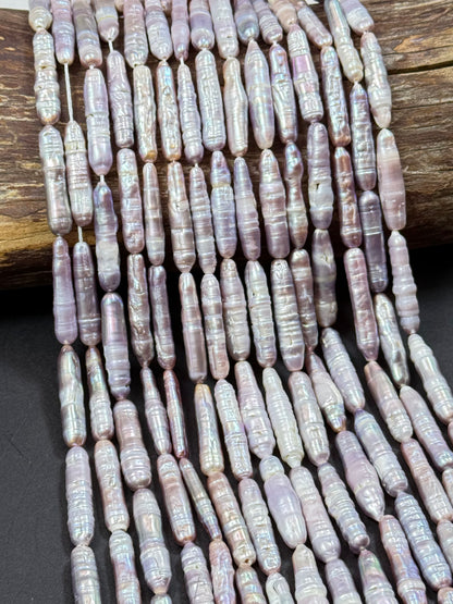 Freshwater pearls Thick Biwa pearl Strip Natural Purple Silver Color full strand 15"