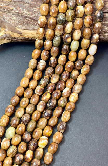 AAA NATURAL Tibetan Gemstone Bead 16x12mm Tube Shape Bead, Gorgeous Brown Color Tibetan Gemstone Bead, Excellent Quality Full Strand 15.5"