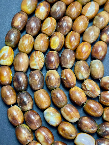 AAA NATURAL Tibetan Gemstone Bead 16x12mm Tube Shape Bead, Gorgeous Brown Color Tibetan Gemstone Bead, Excellent Quality Full Strand 15.5"