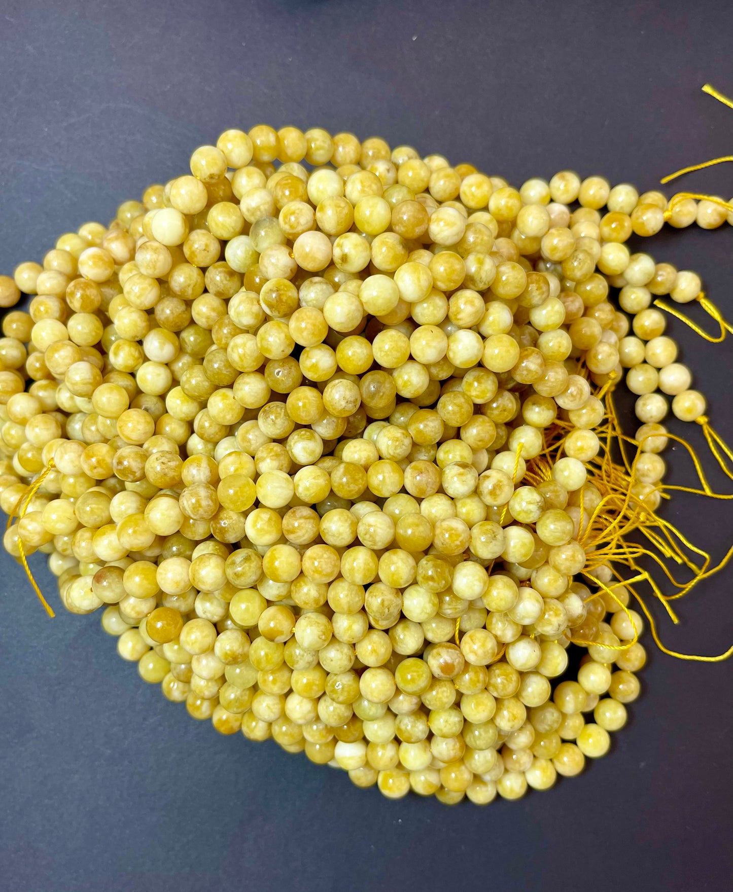 Natural Yellow Jade Gemstone Bead 6mm 8mm 10mm Round Beads, Beautiful Yellow Color Jade Gemstone Bead, Excellent Quality Full Strand 15.5"