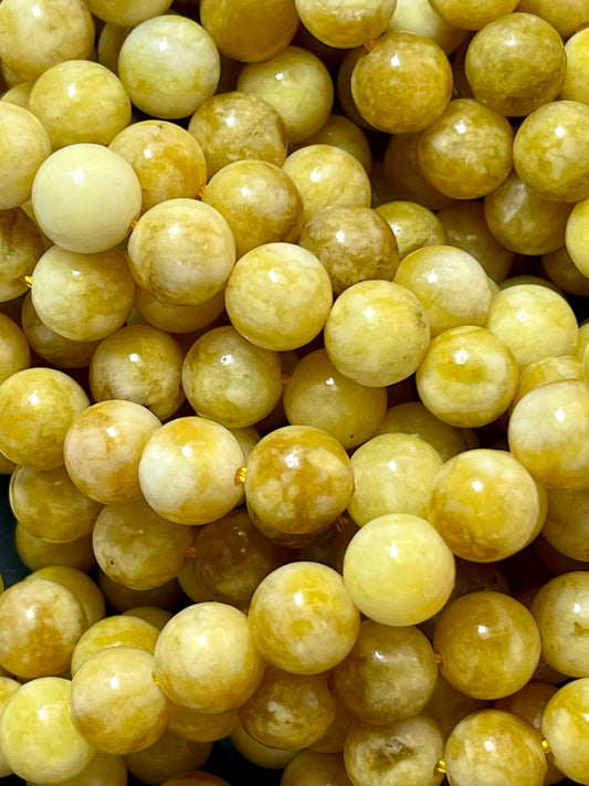 Natural Yellow Jade Gemstone Bead 6mm 8mm 10mm Round Beads, Beautiful Yellow Color Jade Gemstone Bead, Excellent Quality Full Strand 15.5"