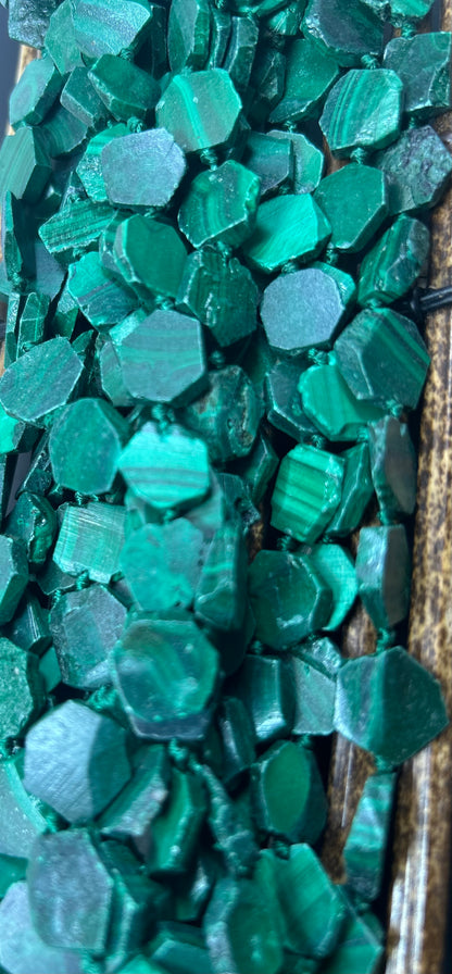 Natural MALACHITE , Matte finished  12mm HEXAGON Shape. Beautiful natural green color Malachite great quality gemstone. Full strand 15.5"