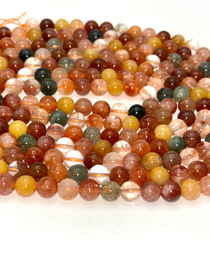 AA+ guide Natural Multi color QUARTZ. round bead yellow , coral , and green color gemstone loose bead.