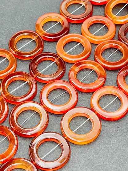 Natural Carnelian Coin Gemstone Bead 26mm Coin Shape Bead, Gorgeous Natural Orange Red Color Carnelian Gemstone Bead, Full Strand 15.5"