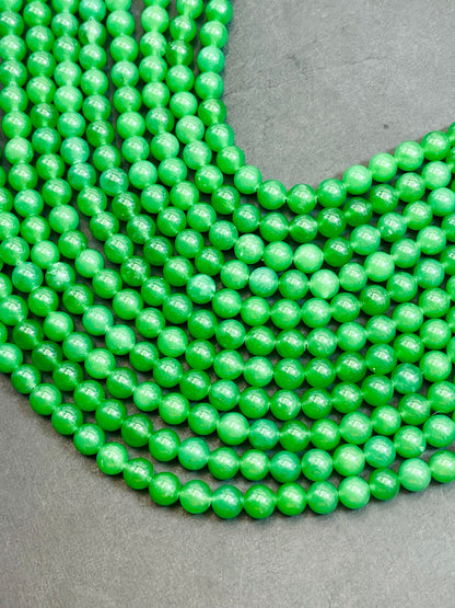 Natural Green Jade Gemstone Bead Smooth 6mm 8mm 10mm Round Beads, Gorgeous Natural Deep Green Color Jade Gemstone Bead Full Strand 15.5"