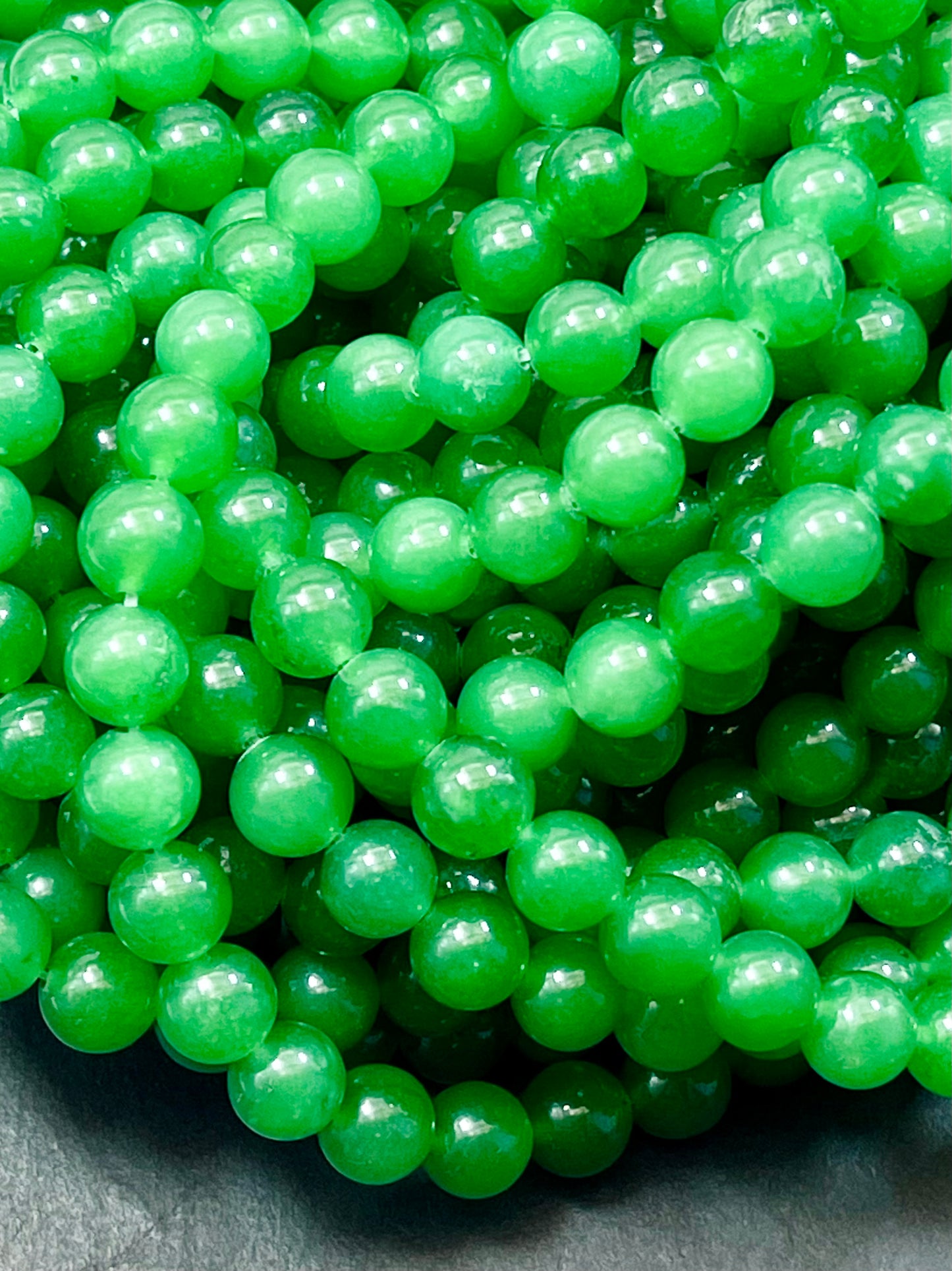 Natural Green Jade Gemstone Bead Smooth 6mm 8mm 10mm Round Beads, Gorgeous Natural Deep Green Color Jade Gemstone Bead Full Strand 15.5"