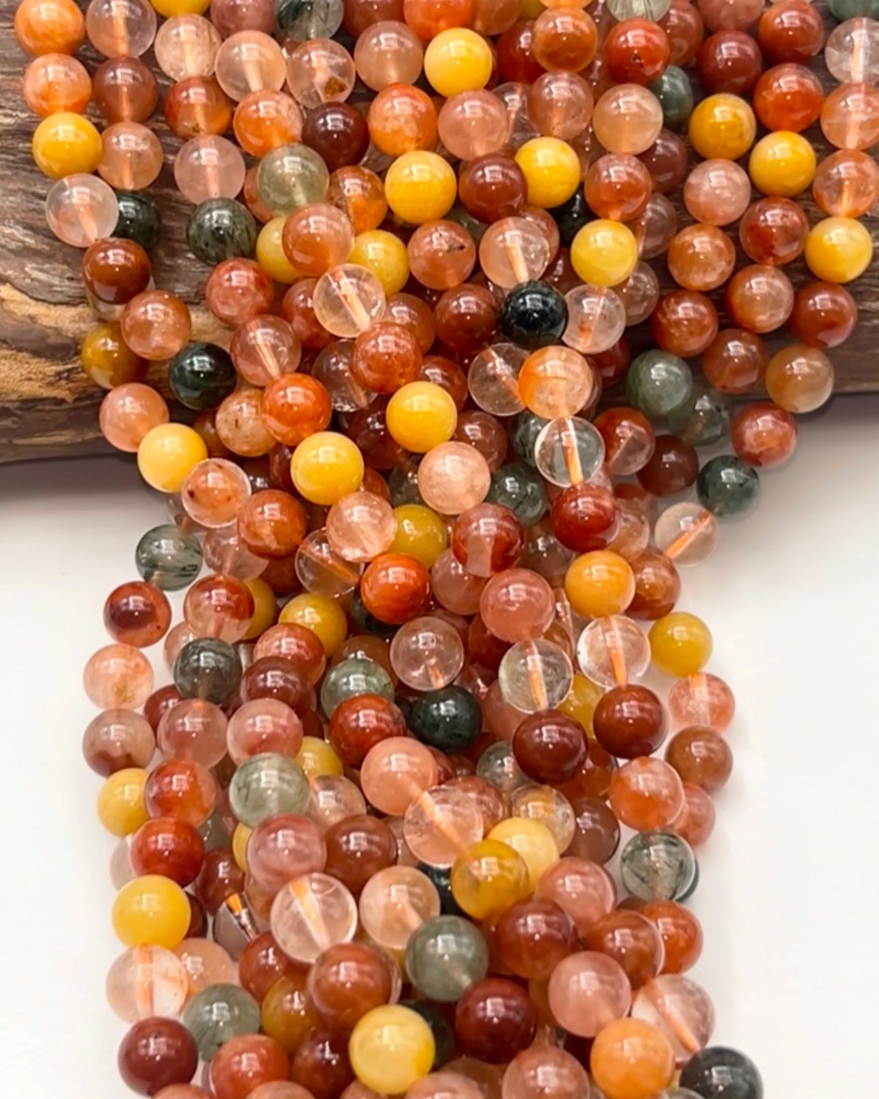 AA+ guide Natural Multi color QUARTZ. round bead yellow , coral , and green color gemstone loose bead.