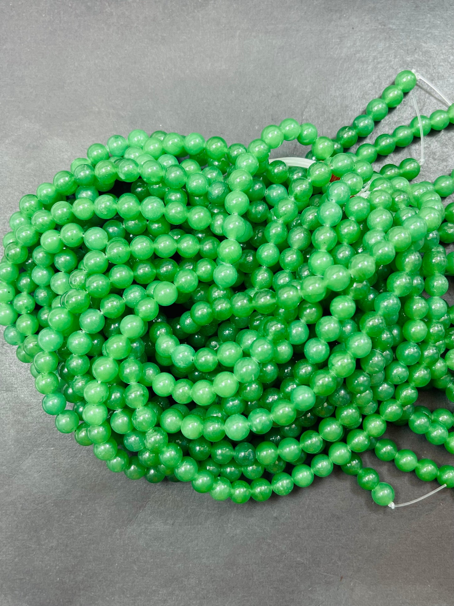 Natural Green Jade Gemstone Bead Smooth 6mm 8mm 10mm Round Beads, Gorgeous Natural Deep Green Color Jade Gemstone Bead Full Strand 15.5"