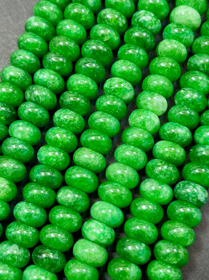 NATURAL Green Jade Gemstone Bead 6x10mm Rondelle Shape Bead, Beautiful Green Color Jade Gemstone Beads, Great Quality Bead Full Strand 15.5"