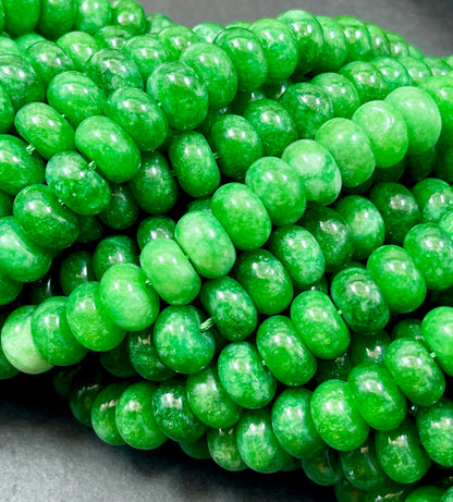 NATURAL Green Jade Gemstone Bead 6x10mm Rondelle Shape Bead, Beautiful Green Color Jade Gemstone Beads, Great Quality Bead Full Strand 15.5"