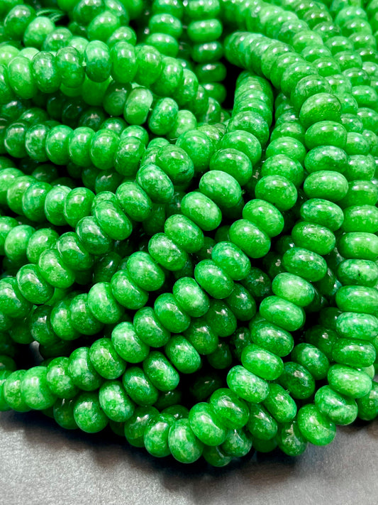 NATURAL Green Jade Gemstone Bead 6x10mm Rondelle Shape Bead, Beautiful Green Color Jade Gemstone Beads, Great Quality Bead Full Strand 15.5"