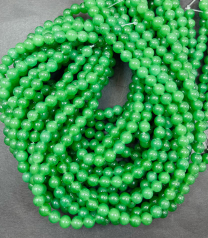 Natural Green Jade Gemstone Bead Smooth 6mm 8mm 10mm Round Beads, Gorgeous Natural Deep Green Color Jade Gemstone Bead Full Strand 15.5"