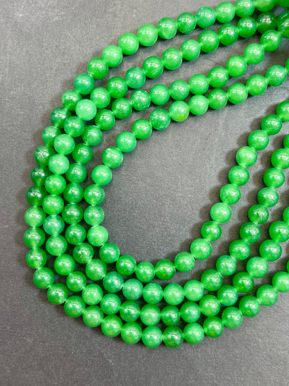 Natural Green Jade Gemstone Bead Smooth 6mm 8mm 10mm Round Beads, Gorgeous Natural Deep Green Color Jade Gemstone Bead Full Strand 15.5"