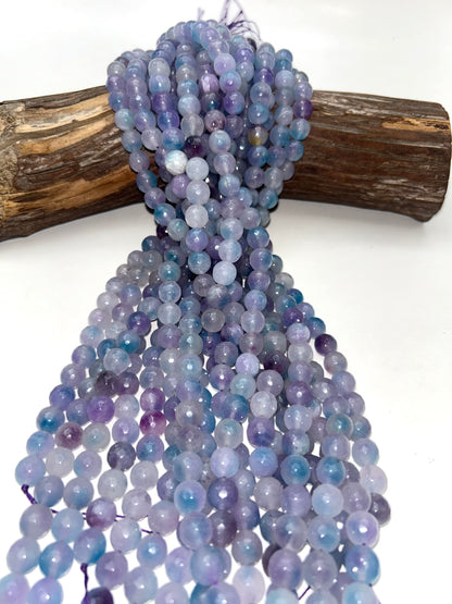 AAA Natural Moonlit Jade Gemstone Bead Faceted 6mm 8mm 10mm Round Bead, Gorgeous Clear light purple & blue Jade Excellent Quality 15.5"