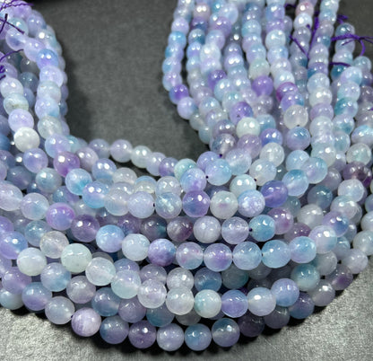 AAA Natural Moonlit Jade Gemstone Bead Faceted 6mm 8mm 10mm Round Bead, Gorgeous Clear light purple & blue Jade Excellent Quality 15.5"