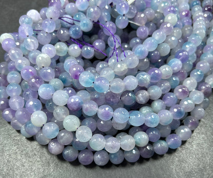 AAA Natural Moonlit Jade Gemstone Bead Faceted 6mm 8mm 10mm Round Bead, Gorgeous Clear light purple & blue Jade Excellent Quality 15.5"