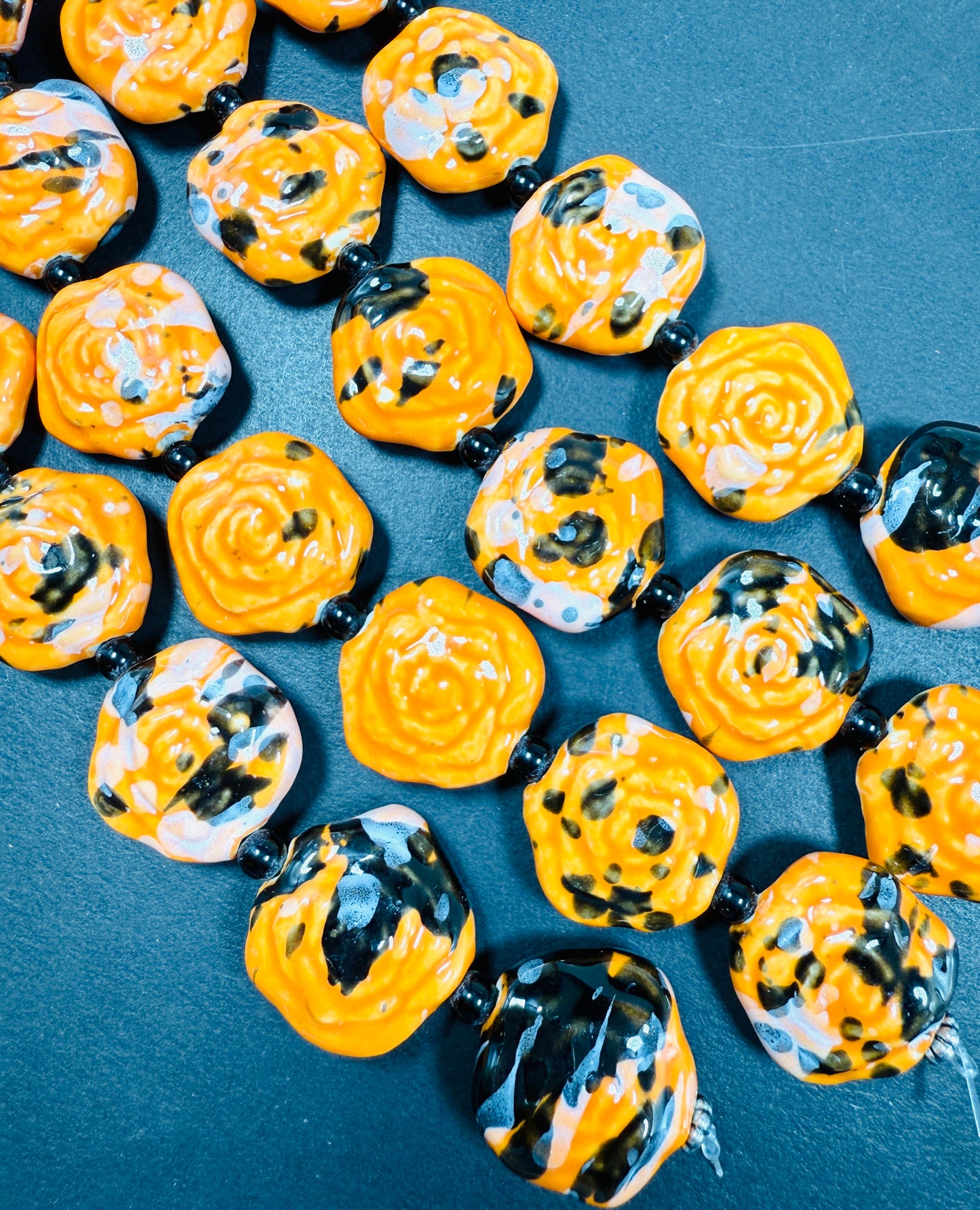 Beautiful Hand Painted Porcelain Beads, 26x27mm Unique Hand Painted Porcelain Rose Flower Shape Bead, Gorgeous orange color Porcelain Bead 9"