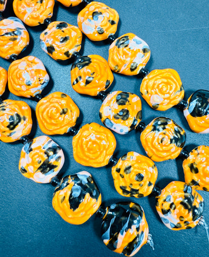 Beautiful Hand Painted Porcelain Beads, 26x27mm Unique Hand Painted Porcelain Rose Flower Shape Bead, Gorgeous orange color Porcelain Bead 9"
