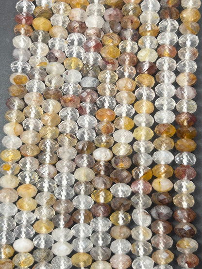 AAA Healer Quartz stone bead. Faceted  8x5mm Roundel Shape bead. Beautiful natural clear multi colored gemstone