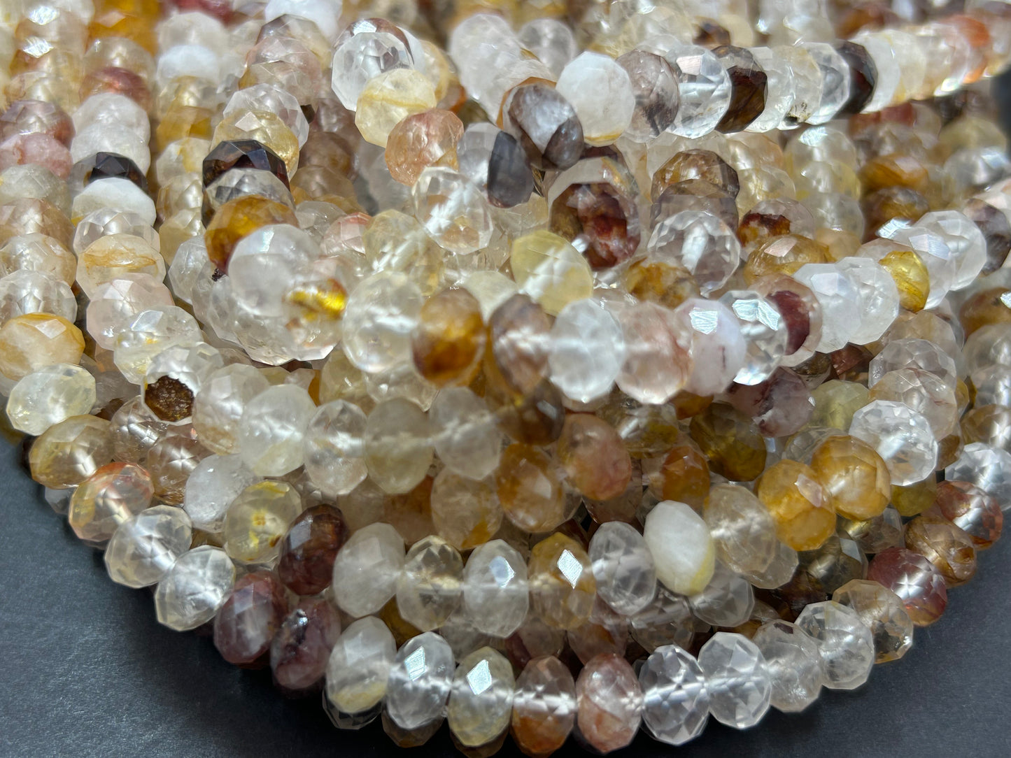 AAA Healer Quartz stone bead. Faceted  8x5mm Roundel Shape bead. Beautiful natural clear multi colored gemstone
