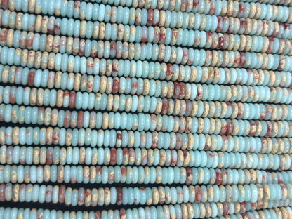 Natural Sea Sediment  Gemstone Bead 6x2mm Heishi Shape, Beautiful Light Blue Beige Red Sea Sediment Jasper Beads, Full Strand 15.5"