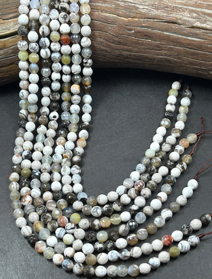 Natural Tibetan Agate Gemstone Bead 8mm Round Faceted  Beads Beautiful white green color Tibetan Agate Great Quality Full Strand 15.5"