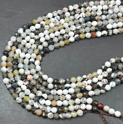 Natural Tibetan Agate Gemstone Bead 8mm Round Faceted  Beads Beautiful white green color Tibetan Agate Great Quality Full Strand 15.5"