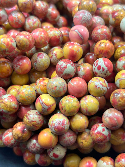 Natural Sunburst  Sea Sediment Jasper Gemstone Bead 8mm Round Beads, Beautiful  red , yellow Imperial Jasper Beads Full Strand 15.5"