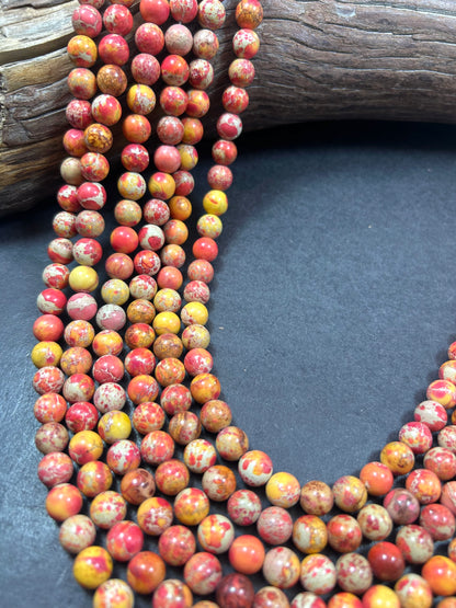 Natural Sunburst  Sea Sediment Jasper Gemstone Bead 8mm Round Beads, Beautiful  red , yellow Imperial Jasper Beads Full Strand 15.5"