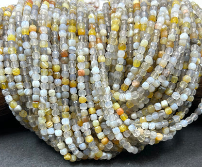 AAA Natural Yellow Botswana stone bead. Faceted 4mm cube shape bead. Beautiful natural yellow gray color gemstone bead. High quality bead !