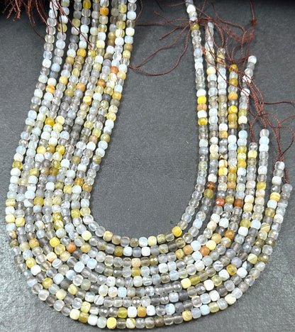 AAA Natural Yellow Botswana stone bead. Faceted 4mm cube shape bead. Beautiful natural yellow gray color gemstone bead. High quality bead !