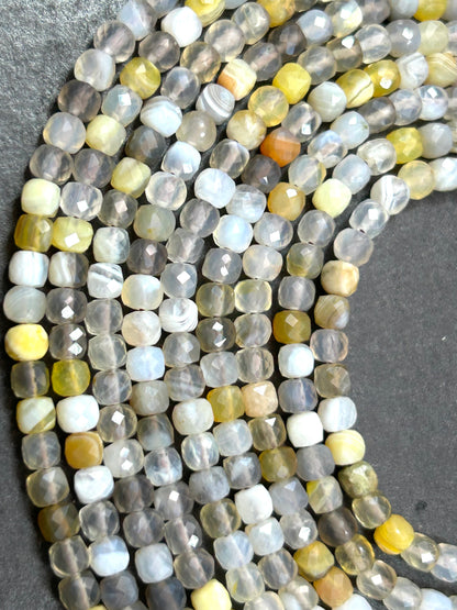 AAA Natural Yellow Botswana stone bead. Faceted 4mm cube shape bead. Beautiful natural yellow gray color gemstone bead. High quality bead !