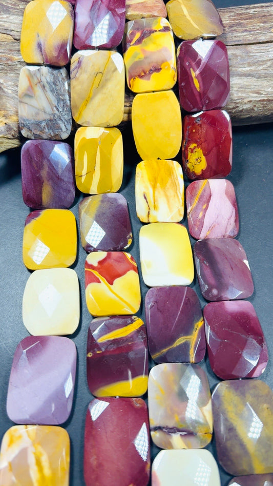 Natural Mookaite Faceted rectangular shaped Gemstone Bead, Beautiful Natural Red, Brown, Beige Color, Full Strand 15.5".