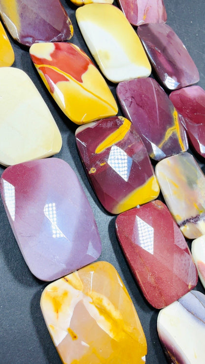 Natural Mookaite Faceted rectangular shaped Gemstone Bead, Beautiful Natural Red, Brown, Beige Color, Full Strand 15.5".