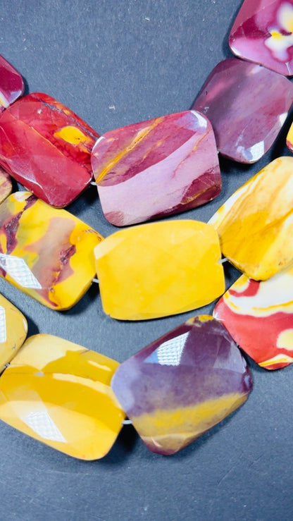 Natural Mookaite Faceted rectangular shaped Gemstone Bead, Beautiful Natural Red, Brown, Beige Color, Full Strand 15.5".