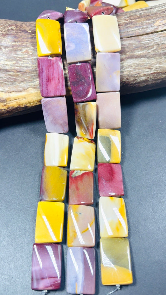 Natural Mookaite Rectangular shaped Gemstone Bead, Beautiful Natural Red, Brown, Beige Color, Full Strand 15.5".