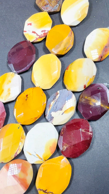 Natural Mookaite Faceted Oval Shaped Gemstone Bead, Beautiful Natural Red, Brown, Beige Color, Full Strand 15.5".
