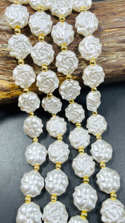 Chinese Swarovski Pearl Crystal Flower Shape Beads, Beautiful White Swarovski Crystal Pearl  7.5"
