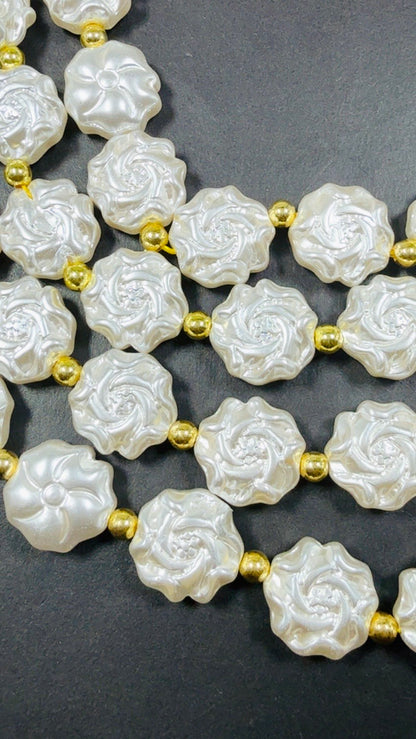Chinese Swarovski Pearl Crystal Flower Shape Beads, Beautiful White Swarovski Crystal Pearl  7.5"
