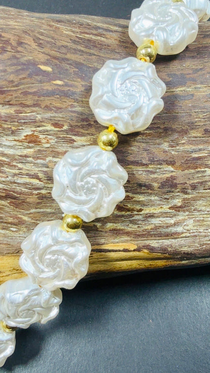 Chinese Swarovski Pearl Crystal Flower Shape Beads, Beautiful White Swarovski Crystal Pearl  7.5"