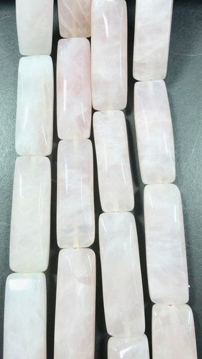 Natural Rose Quartz Gemstone Bead, Rectangular Shape with rounded edges beads, Beautiful Natural Pale Pink Color Rose Quartz 15.5"