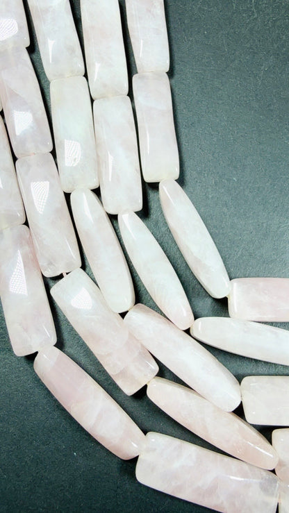 Natural Rose Quartz Gemstone Bead, Rectangular Shape with rounded edges beads, Beautiful Natural Pale Pink Color Rose Quartz 15.5"