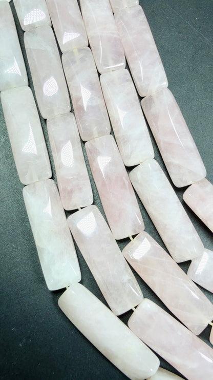 Natural Rose Quartz Gemstone Bead, Rectangular Shape with rounded edges beads, Beautiful Natural Pale Pink Color Rose Quartz 15.5"
