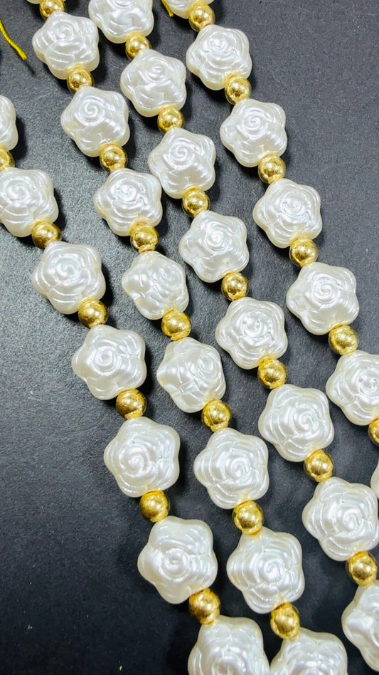 Chinese Swarovski Pearl Crystal Small Flower Shape Beads, Beautiful White Swarovski Crystal Pearl  7.5"