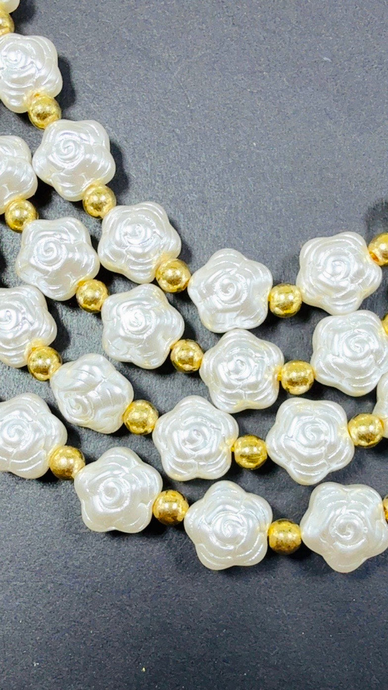 Chinese Swarovski Pearl Crystal Small Flower Shape Beads, Beautiful White Swarovski Crystal Pearl  7.5"