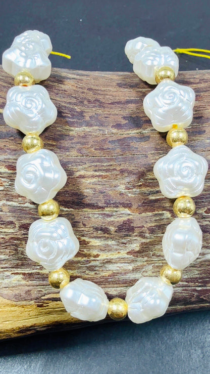 Chinese Swarovski Pearl Crystal Small Flower Shape Beads, Beautiful White Swarovski Crystal Pearl  7.5"