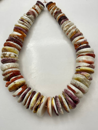 AAA Natural spiny oyster shell Graduated shape. High polished spiny oyster shell necklaces bead. White, Red, Orange yellow Natural color