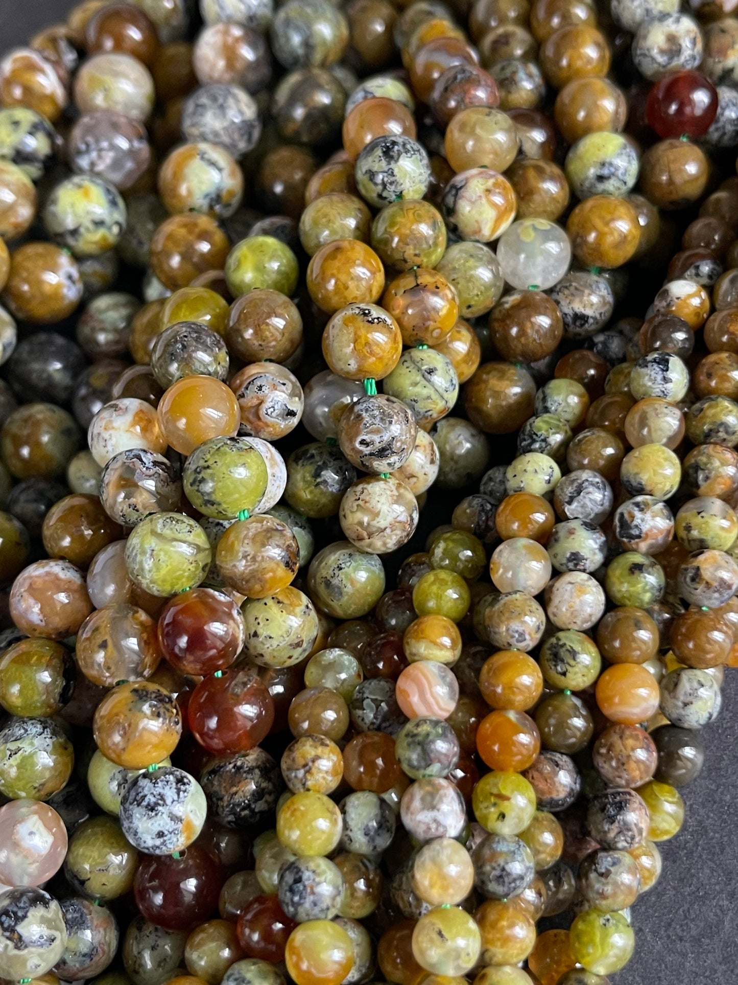 AAA Natural green opal stone bead Round bead, Natural multi-color green, yellow brown Opal gemstone. Nice quality. Full strand 15.5”